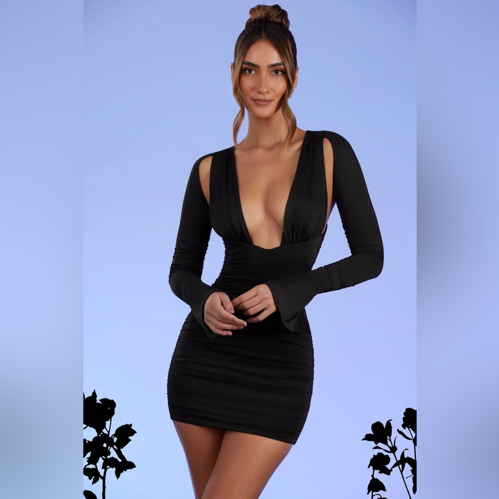 Oh Polly Black Deep V-Neck Mini Dress
